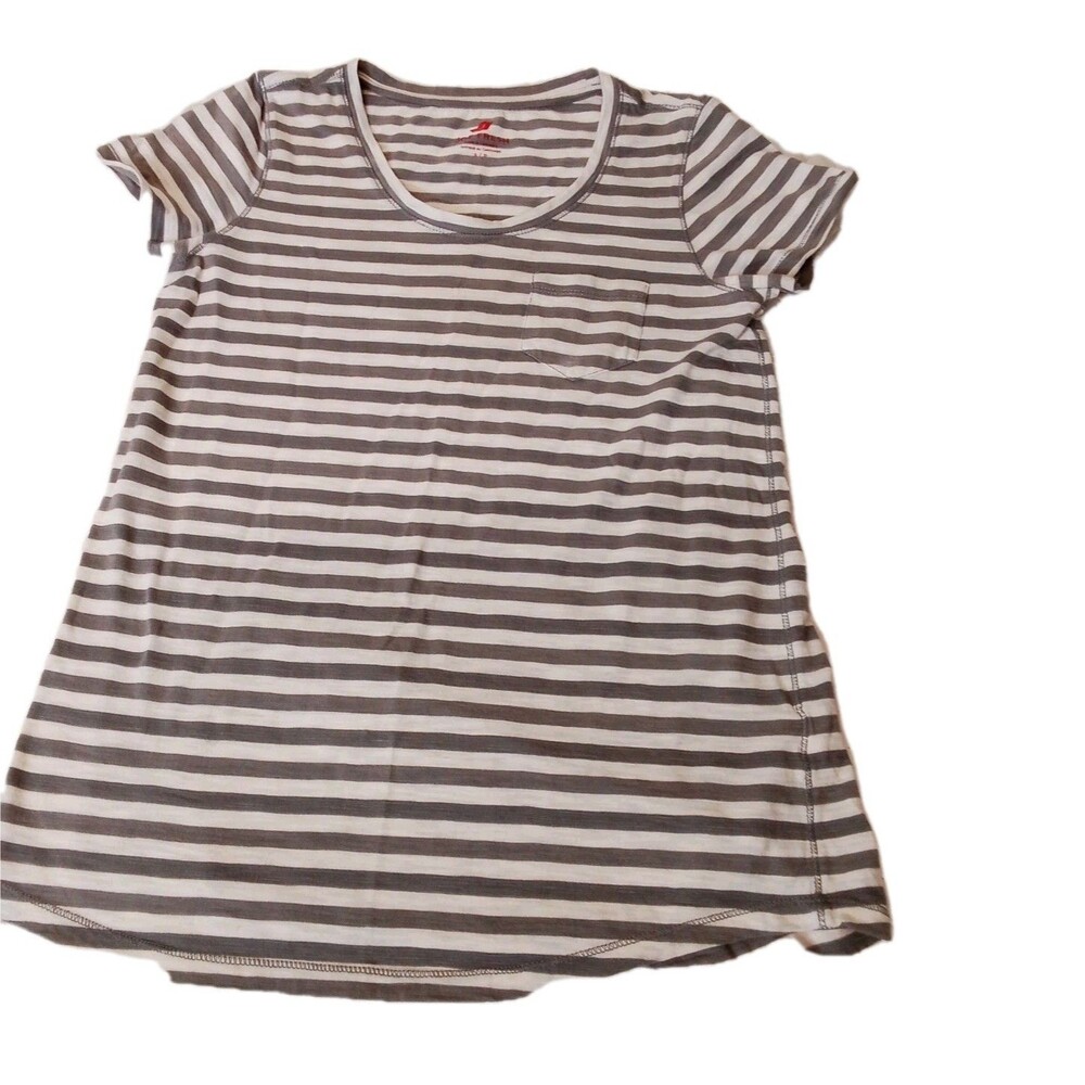 Women's Joe Fresh Short‎ Sleeve White Gray Stripe T-shirt Size Small